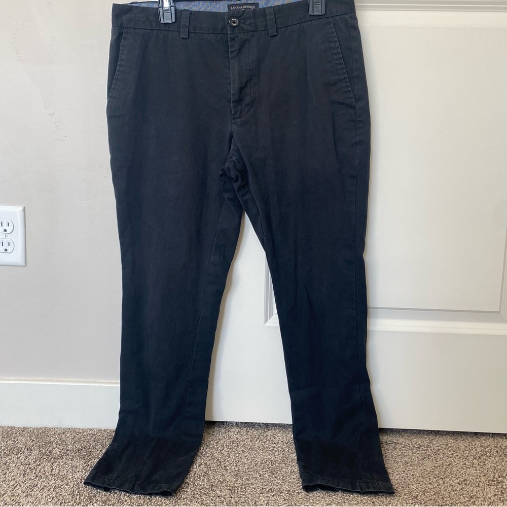 Banana Republic Mens Black Aiden Chino Casual Pant 32x29 Cotton Tapered Slim Leg